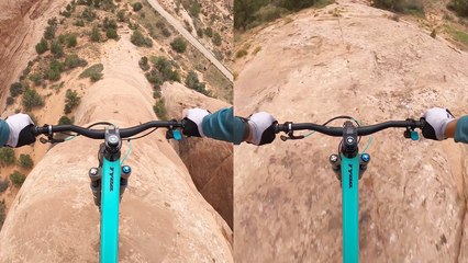 Audacious cyclist challenges his luck by riding one of the steepest rock rolls *INTENSE!*