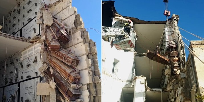 Napoli, crollo nel cimitero Poggioreale: recuperate le bare rimaste in bilico (31.10.22)