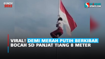 Viral! Demi Merah Putih Berkibar Bocah SD Panjat Tiang 8 Meter