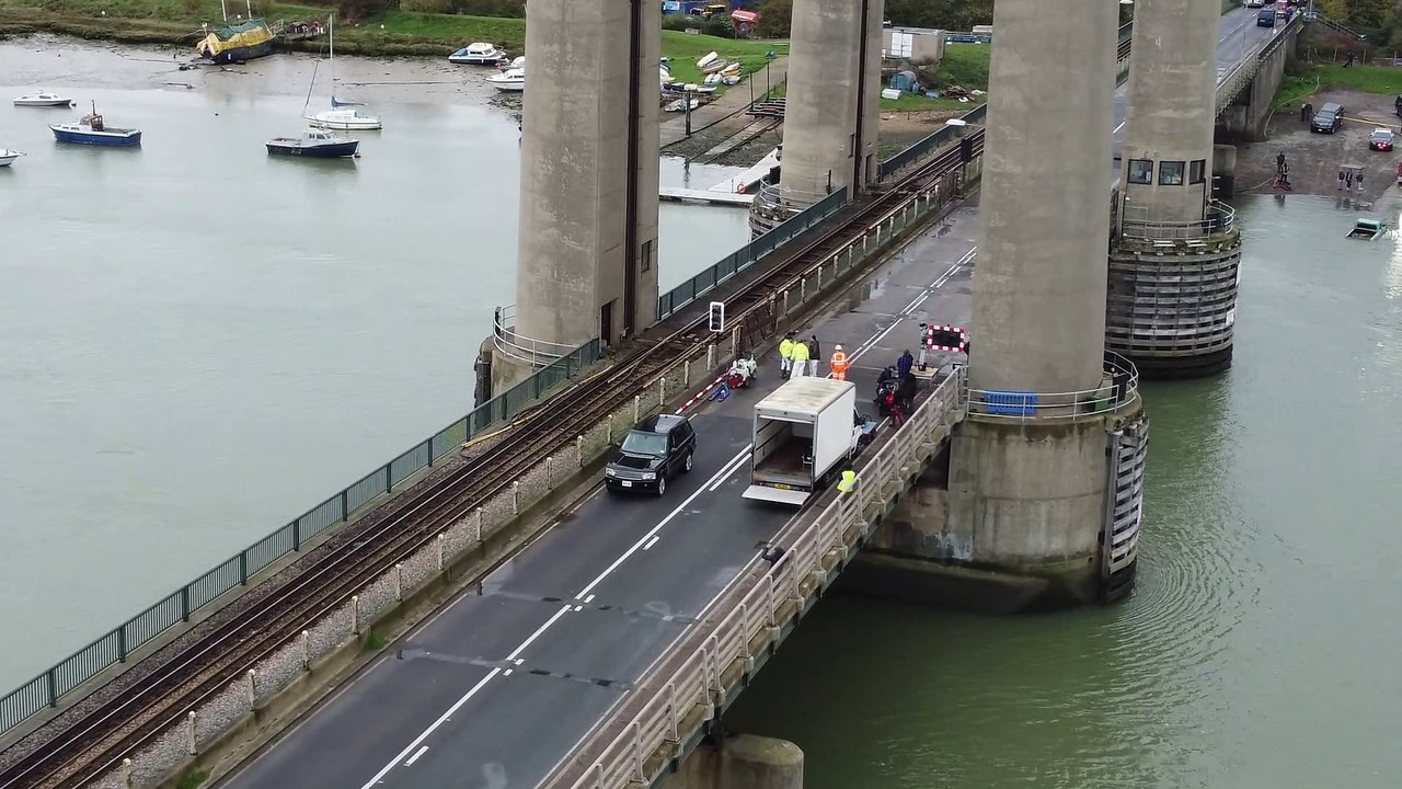 Drone footage of filming on the Kingsferry Bridge