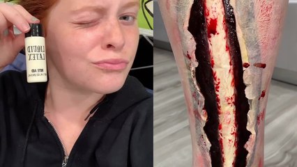 This GORY zombie leg makeup is the ideal Halloween look