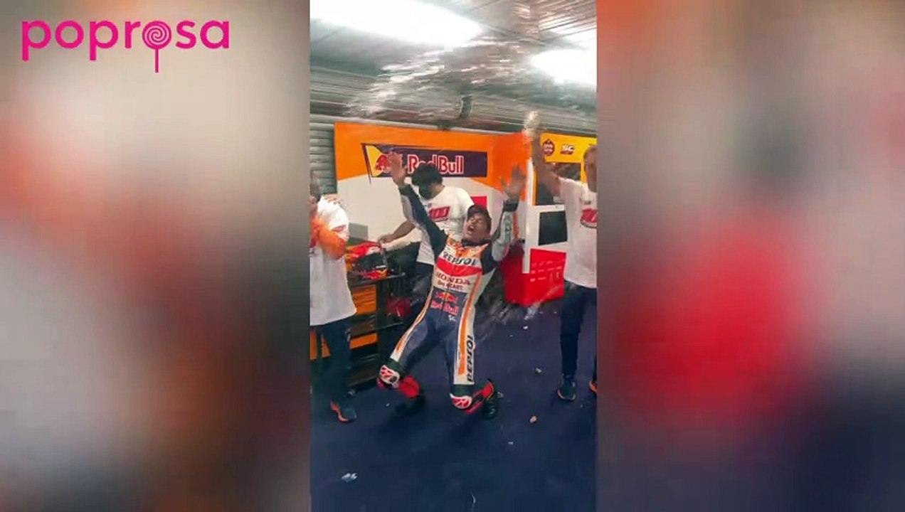 Marc Márquez celebra su victoria a ritmo de Quevedo