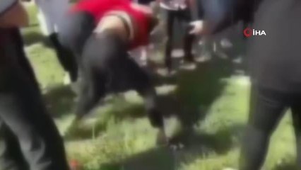 Arkadaşları gülerek izledi... Liseli genç kızların yumruk yumruğa kavgası kamerada