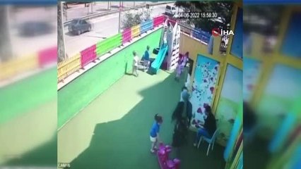 Kreşte ölümden döndü... Küçük kızın kaydıraktan düştüğü anlar kamerada