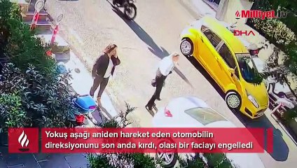 Şişli’de kayan otomobile müdahale ederek faciayı önledi