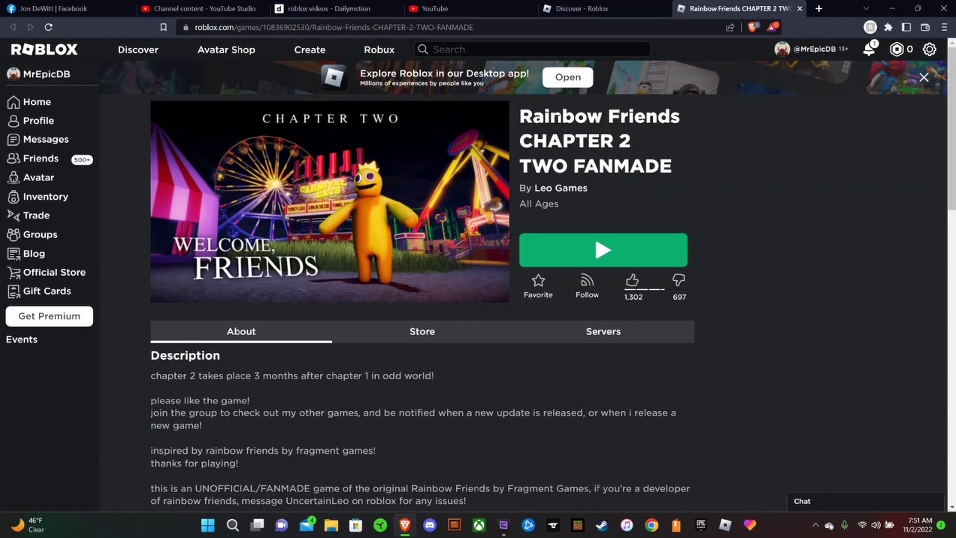 RoNews on X: The popular ROBLOX game Rainbow Friends chapter 2