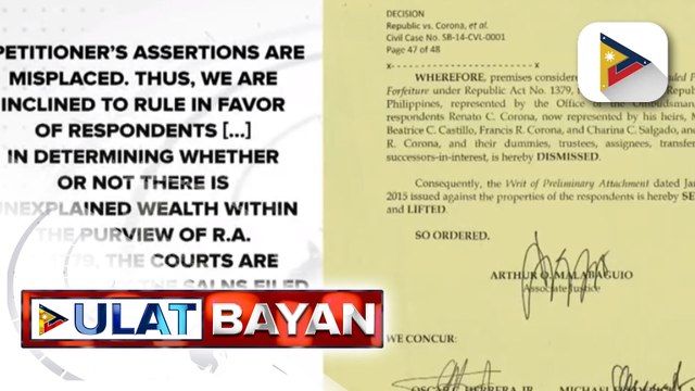 P130.59-M civil forfeiture case vs. ex-SC Chief Justice Renato Corona, ibinasura ng Sandiganbayan