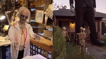 Man encounters GIGANTIC, 30-feet tall Frankenstein Monster statue while touring Halloween houses