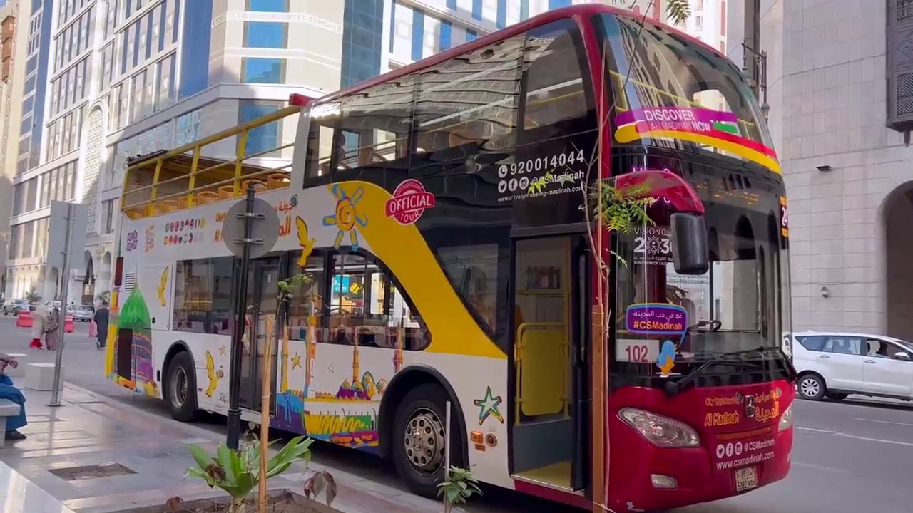 Attractive Tourism BUS in Madina  -- 12 Ziyarat Places _ More Tourist Spots in Madinah Saudi Arabia