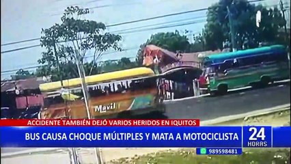 Iquitos: abuelito motociclista muere en múltiple choque causado por bus fuera de control