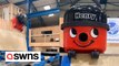 Funny footage shows Henry the Hoover testing out the ramps at a skate park and a fairground