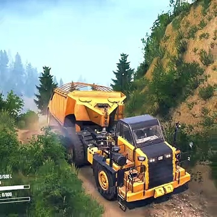 CAT 770B Mining Dump Truck has difficulty crossing small bridge