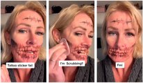 VÍDEO: Mulher fica em pânico quando percebe que não consegue tirar tatuagem temporária do rosto