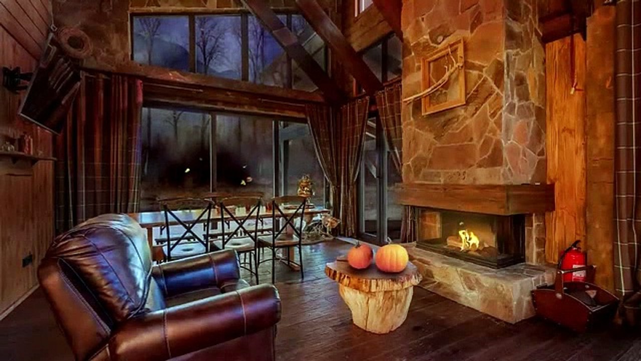 Autumn Evening Ambience with Fireplace and Quiet Piano Fireplace sound ASMR   Cozy Fall Ambience