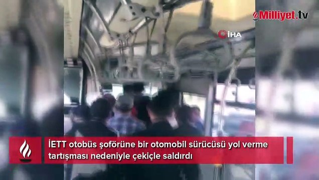 İETT otobüs şoförüne çekiçli saldırı kamerada