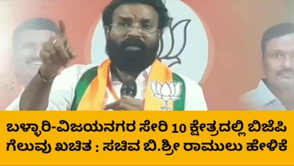 ಬಳ್ಳಾರಿ: ವಿಜಯನಗರ ಸೇರಿ 10 ಕ್ಷೇತ್ರದಲ್ಲಿ ಬಿಜೆಪಿ ಗೆಲುವು ಖಚಿತ-ಶ್ರೀರಾಮುಲು
