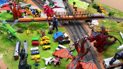 TRAIN CRUSH CAR AND DINOSAUR DRAMA #train #dinosaurs