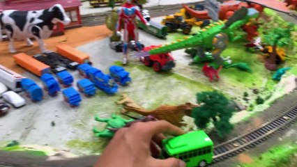 TRAIN COLLECTION excavator, TRUCK CARS AND DINOSAURS #dinosaurs #trains