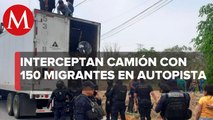 Aseguran camión con al menos 150 migrantes en la autopista Veracruz-Puebla