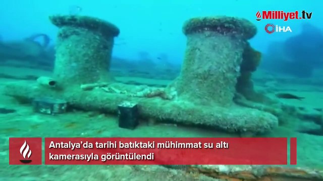 Tarihi batıktaki mühimmat su altı kamerasıyla görüntülendi