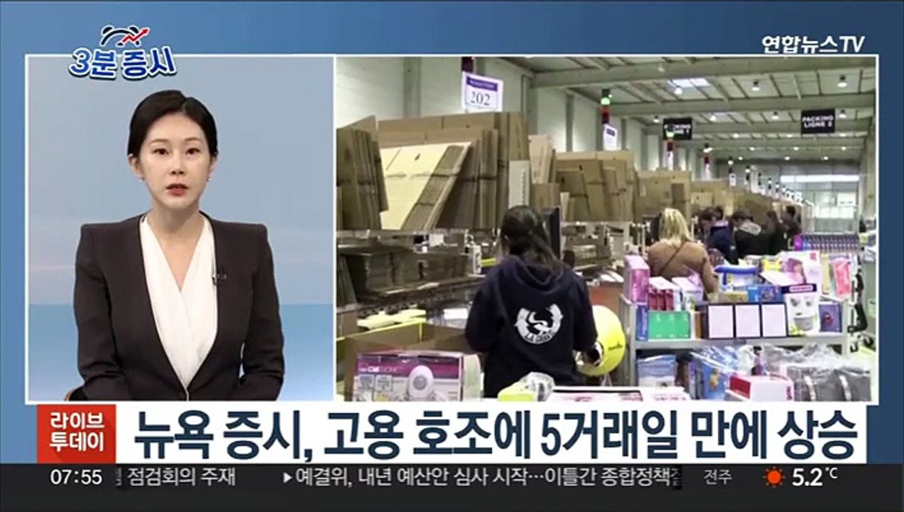 [3분증시] 뉴욕 증시, 고용 호조에 5거래일 만에 상승