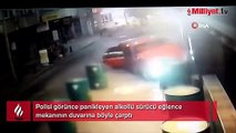 Polisi görünce panikledi! Alkollü sürücü duvara çarptı