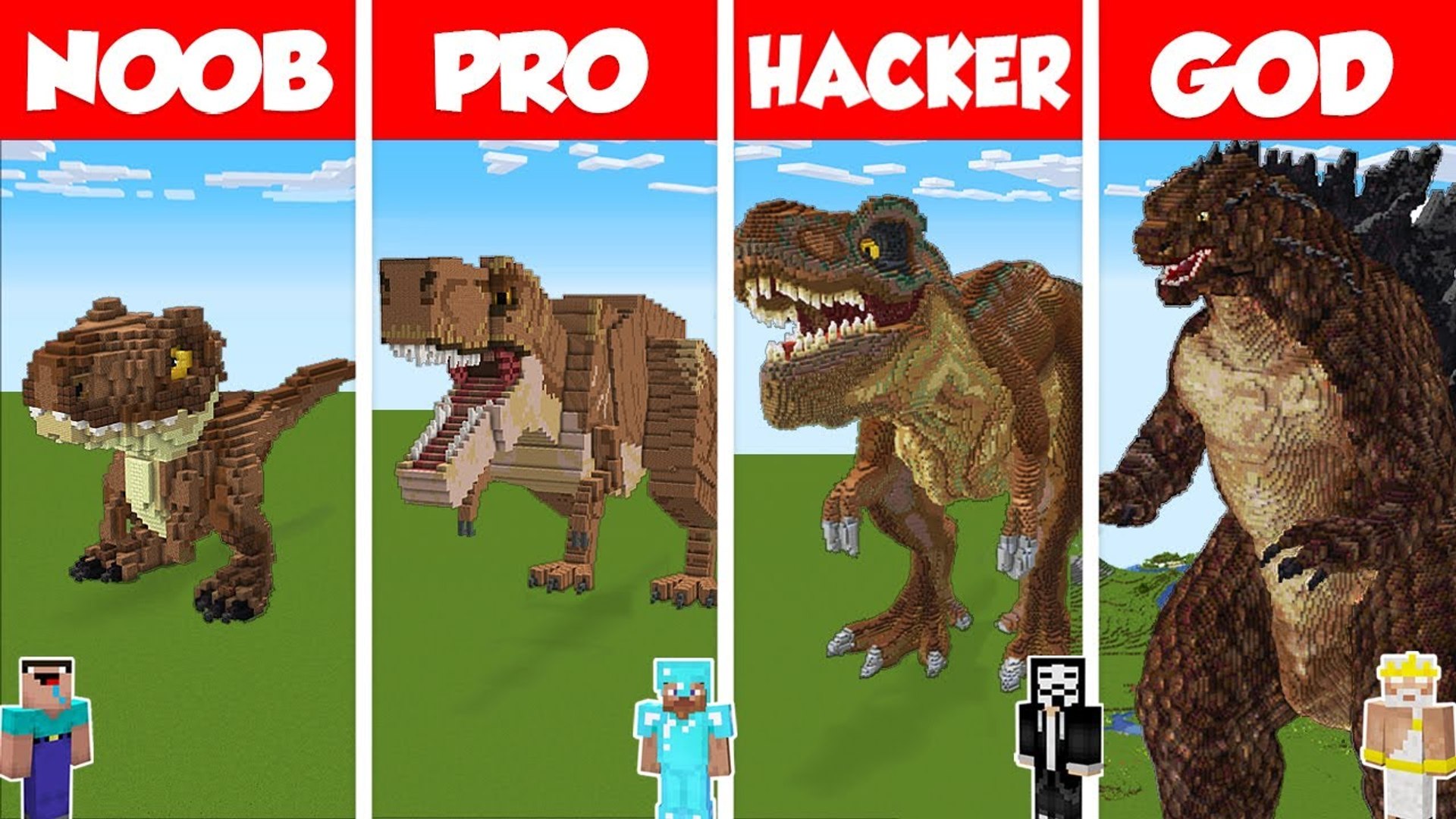 Noob vs. pro vs. hacker in dino t-rex RTX! 