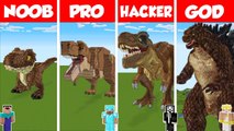 Minecraft T-REX vs GODZILLA STATUE HOUSE BUILD CHALLENGE - NOOB vs PRO vs HACKER vs GOD _ Animation