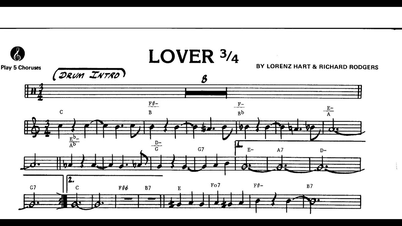Jazz Play Along - Lover 3_4 (by Lorenz Hart & Richard Rodgers) sheet music and background track