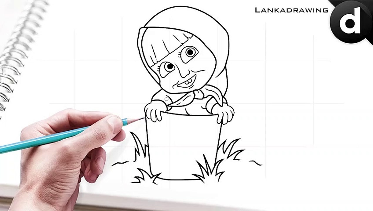 how to draw cartoon masha n the bear in a simple bucket