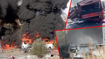 Ağrı'da yolcu otobüsü, 2 kamyona çarparak yandı: Ölü ve yaralılar var