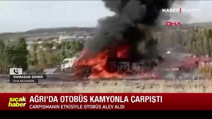 Ağrı'da feci kaza! Yolcu otobüsü ile tanker çarpıştı