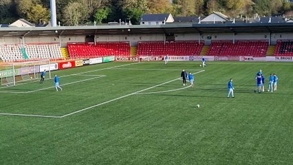 Institute players firing in shoots before Dundela game.