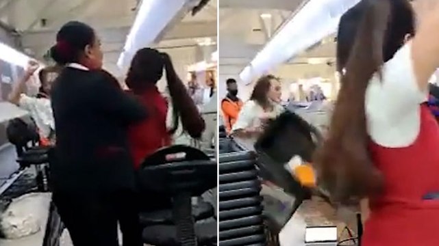 Moment passenger punches Emirates airline employee after missing her flight