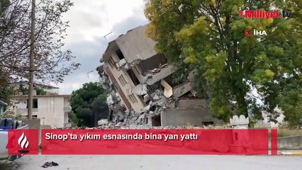 Sinop’ta yıkım esnasında bina yan yattı