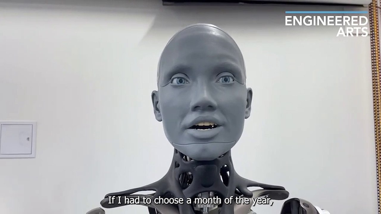 Humanoid robot Ameca answers questions like a real human being