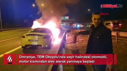 TEM Otoyolu'nda otomobil alev alev yandı