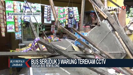 Diduga Rem Blong Bus Tabrak Warung