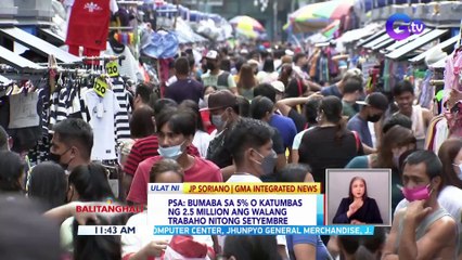 Bumaba sa 5% o katumbas ng 2.5 million ang walang trabaho nitong Setyembre | BT