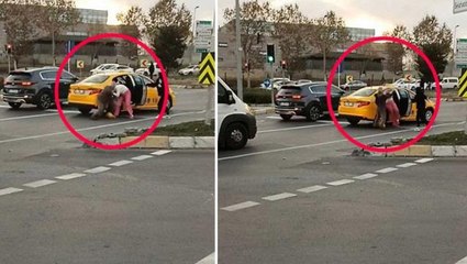 Taksici, araçtan indirdiği kadını saçlarından sürükleyerek darbetti