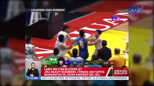 Laro ng CSB Blazers at JRU Heavy Bombers, itinigil matapos manuntok ni John Amores ng JRU | UB