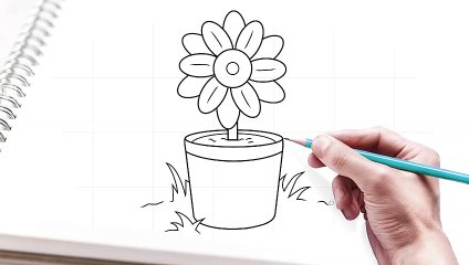 how to draw flowers in a simple pot 2