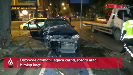 Otomobil ağaca çarptı, şoförü aracı bırakıp kaçtı