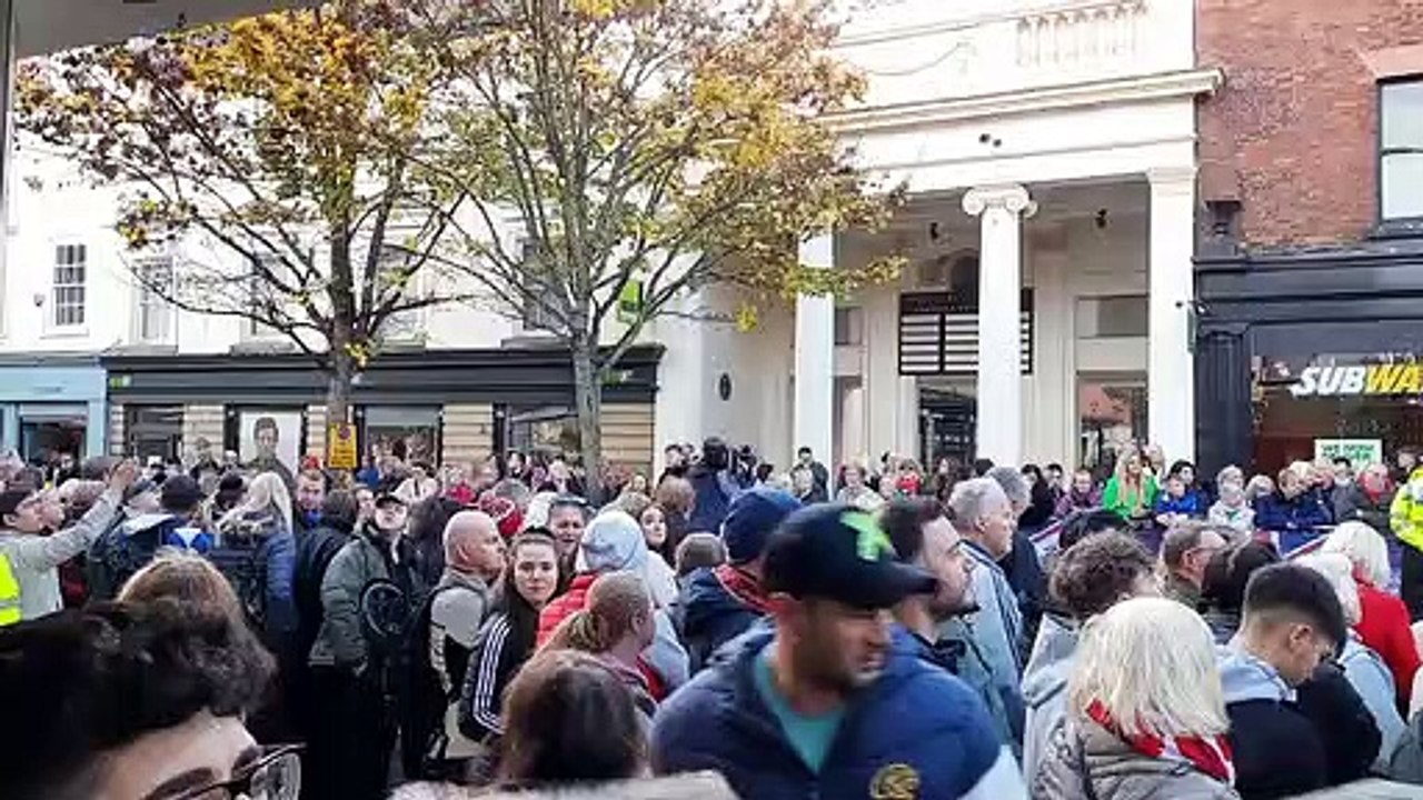 Crowds gather outside the Mansion House for the visit of King Charles to Doncaster