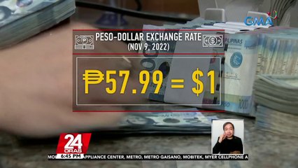 Palitan ng piso kontra dolyar, bahagyang lumakas sa P57.99 ngayong araw | 24 Oras