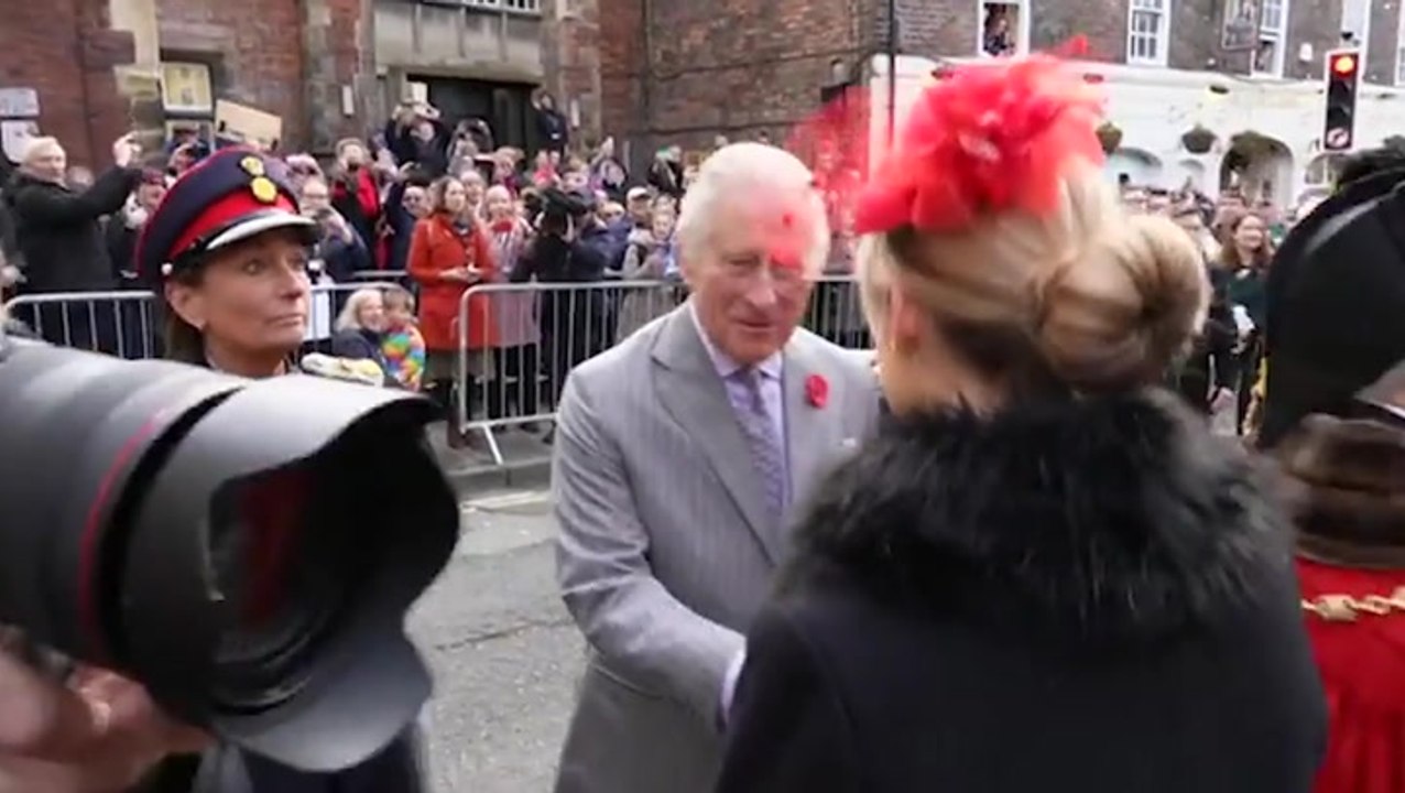 Moment protester Patrick Thelwell narrowly misses King Charles while throwing eggs