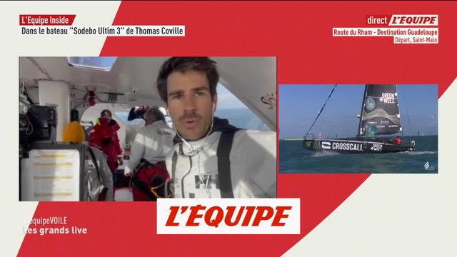 A bord de «Sodebo Ultim 3» le bateau de Thomas Coville - Voile - Route du Rhum