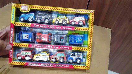 Unboxing and review of cartoon car race set for kids gift