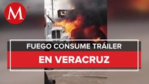 En Veracruz, se incendia un tráiler frente una estación de gas