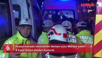 Kazaya karışan otomobiller dereye uçtu: Mahsur kalan 4 kişiyi itfaiye ekipleri kurtardı